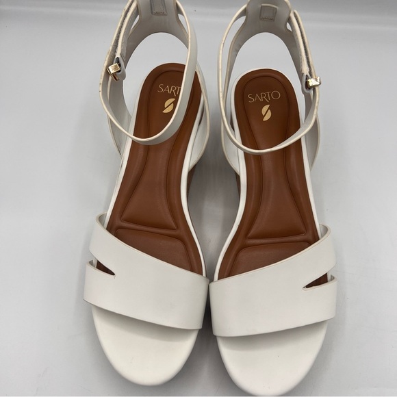 Franco Sarto Womens Primrose Sandals Cork Wedge Platform White Leather - Picture 3 of 9